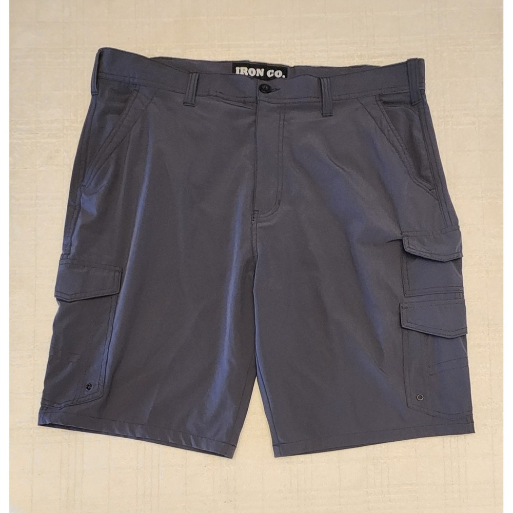 Iron‎ Flex Men Grey Cargo Shorts Size 40 Stretch Cotton Flat Front Casual